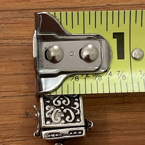 Sterling Silver 925 Prayer Box Pendant Charm Signed Vintage Ornate - Picture 11 of 13